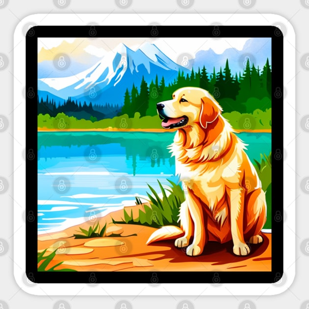 Golden Retriever At Lake Sticker by KayBeeTees